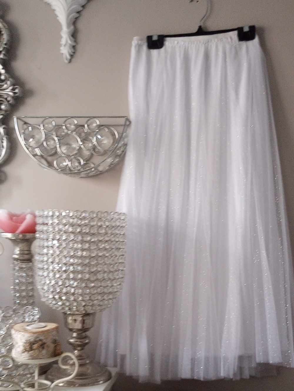 Kokomarina White Sparkle Tulle Maxi Skirt